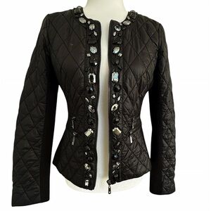 WHBM XS Black Quilted Jeweled Puffer Jacket Embellished Blazer Coat